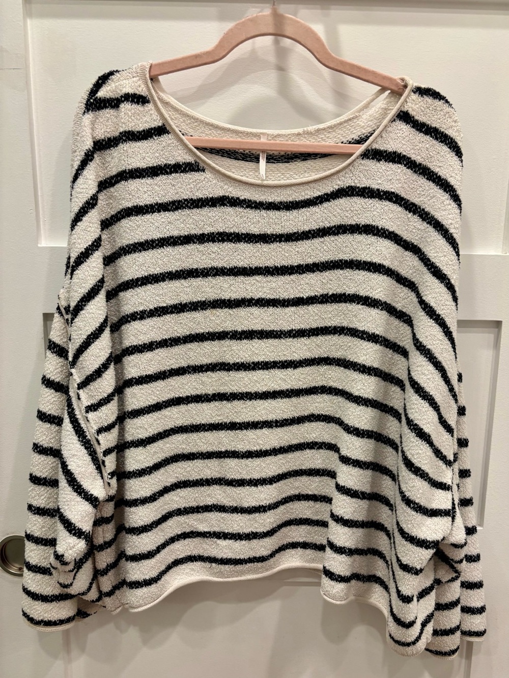 Free People Black and White Striped Cozy Pullover